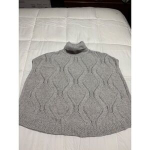 J. Jill Grey Cable Knit Turtleneck Poncho Sweater Diamond Open Knit S-L